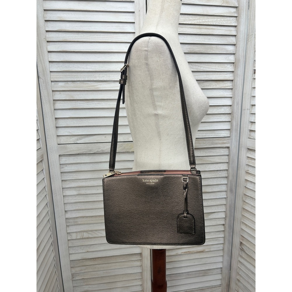 Kate Spade Shoulder Bag Pewter Metallic Leather Preppy Bronze Small Purse